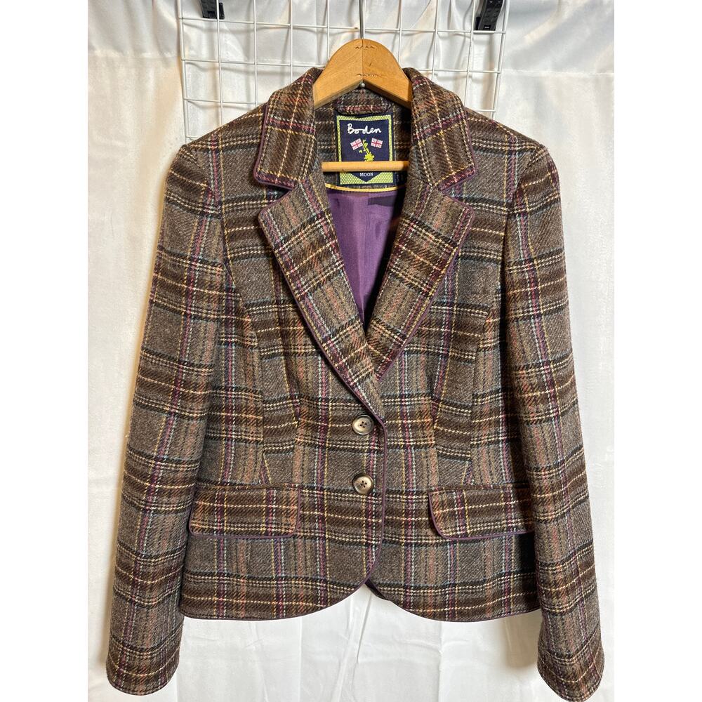 Boden British tweed wool blazer plaid women’s 8